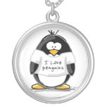 Amo el collar de la plata esterlina de los pingüin