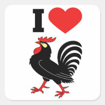 Amo el gallo pegatinas cuadradas personalizadas