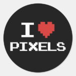 Amo el videojugador retro pixelated los pixeles 8b etiqueta redonda
