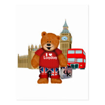 Amo Londres - oso de peluche Postales