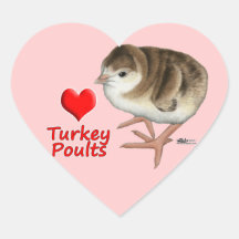 ¡Amo los Poults de Turquía! Pegatina De Corazón Personalizadas