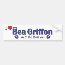 Amo mi Bea Griffon (el perro femenino) Etiqueta De Parachoque