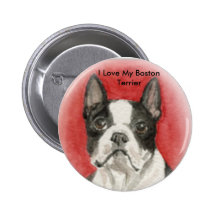 "Amo mi botón del arte del perro de Boston Terrier Pin
