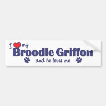 Amo mi Broodle Griffon (el perro masculino) Etiqueta De Parachoque