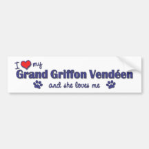 Amo mi Griffon magnífico Vendeen (el perro femenin Pegatina De Parachoque