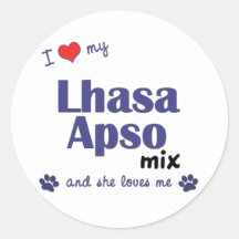 Amo mi mezcla de Lasa Apso (el perro femenino) Etiqueta Redonda