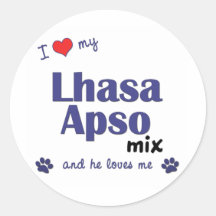 Amo mi mezcla de Lasa Apso (el perro masculino) Etiqueta Redonda