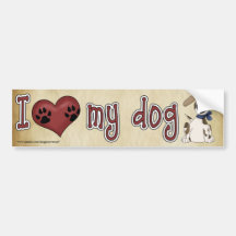 ¡Amo mi perro! Etiqueta De Parachoque
