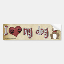 ¡Amo mi perro! Pegatina De Parachoque