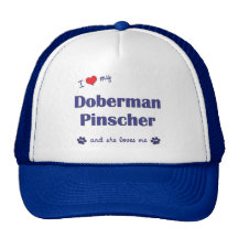 Amo mi Pinscher del Doberman (el perro femenino) Gorro De Camionero