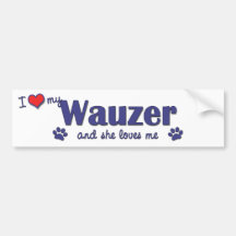Amo mi Wauzer (el perro femenino) Etiqueta De Parachoque