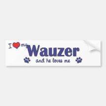 Amo mi Wauzer (el perro masculino) Etiqueta De Parachoque
