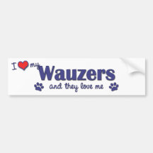 Amo mi Wauzers (los perros múltiples) Etiqueta De Parachoque