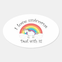 ¡Amo trato de los unicornios con él! Calcomanías Óvales Personalizadas