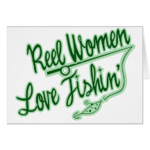 Amor de las mujeres del carrete que pesca al aire  tarjetón