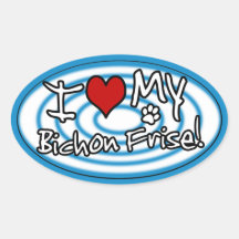Amor del azul I de Hypno mi Bichon Frise Calcomanía De Óval Personalizadas