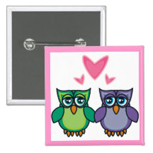 Amor del búho Sq. Botón Pin