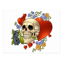 Amor del cráneo - cráneos, rosas y corazones por e tarjeta postal