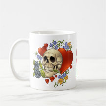Amor del cráneo - cráneos, rosas y corazones por e taza de café