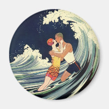 Amor en la resaca, beso romántico del vintage por  imán para frigorifico