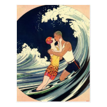 Amor en la resaca, beso romántico del vintage por  tarjetas postales