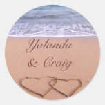Amor en los pegatinas del boda de playa
