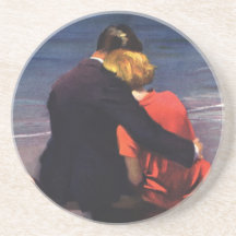 Amor romántico del vintage, romance en la playa posavasos para bebidas