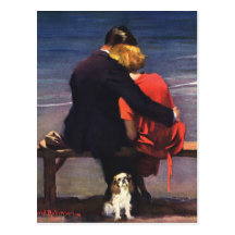 Amor romántico del vintage, romance en la playa tarjeta postal