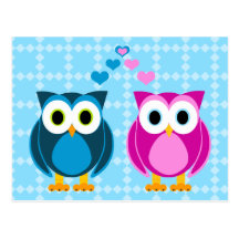 Amor verdadero - dibujo animado del búho tarjeta postal
