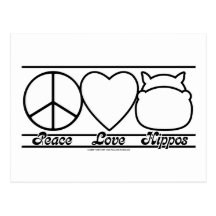 Amor y hipopótamos de la paz postales