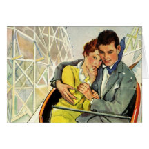 Amor y romance, paseo del vintage de la montaña ru tarjeton