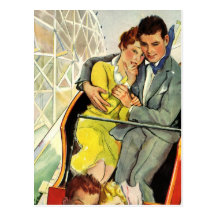 Amor y romance, paseo del vintage de la montaña ru postales