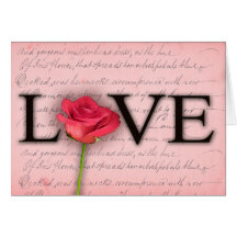 Amor y un rosa rojo tarjetón