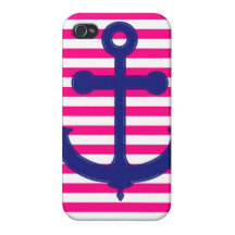 Ancla azul; Rayas rosadas iPhone 4 Funda