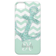 Ancla Chevron blanco del brillo de la menta person iPhone 5 Case-Mate Cárcasa