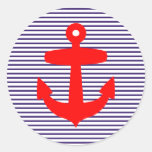 Ancla roja con las rayas azules del marinero pegatina