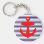 Ancla roja con las rayas del bretón de los azules  llavero personalizado