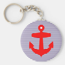 Ancla roja con las rayas del bretón de los azules  llavero personalizado