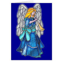 Ángel con el vitral de la trompeta tarjetas