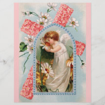 Ángel con la cruz rosada tarjeton