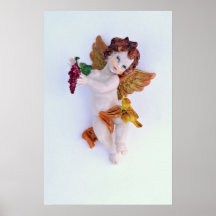Ángel de la querube con las uvas a disposición poster
