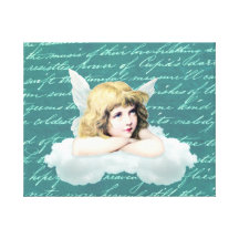 Ángel de la querube del vintage en una nube impresión en lienzo estirada