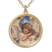 Ángel del navidad del Victorian del vintage con la Collar