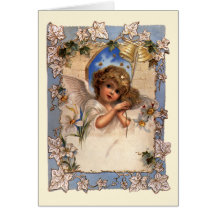 Ángel del navidad del Victorian del vintage con la Tarjeta