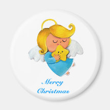 Ángel lindo con la estrella del navidad imán