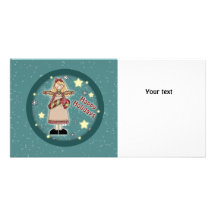 Ángel lindo del navidad con el bastón de caramelo tarjeta fotografica personalizada