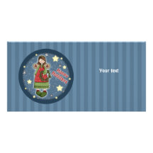 Ángel lindo del navidad con la guirnalda tarjeta fotografica personalizada