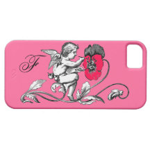 ÁNGEL QUE PINTA UNA FLOR ROSADA, MONOGRAMA iPhone 5 CARCASA