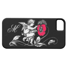 ÁNGEL QUE PINTA una FLOR ROSADA, MONOGRAMA, negro iPhone 5 Case-Mate Cárcasas