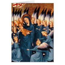 Ángeles alrededor de la Virgen y del niño de Crist Tarjeton